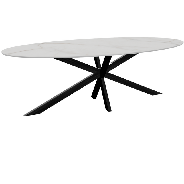 Eettafel marmerlook Figo ovaal 235cm wit steen