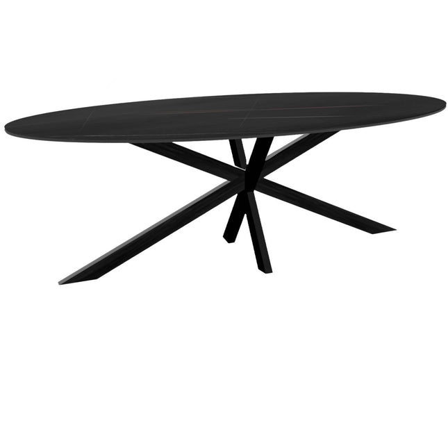 Eettafel marmerlook Figo ovaal 235cm zwart steen