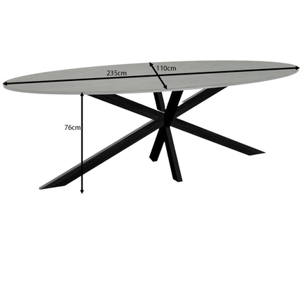 Eettafel marmerlook Figo ovaal 235cm grijs steen