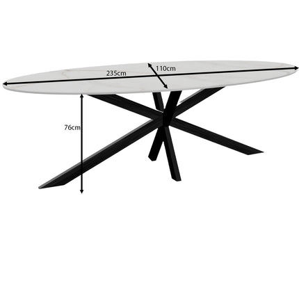 Eettafel marmerlook Figo ovaal 235cm wit steen