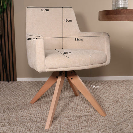 SET DEAL 6 stuks: Eetkamerstoel draaibaar beige stof Gemma