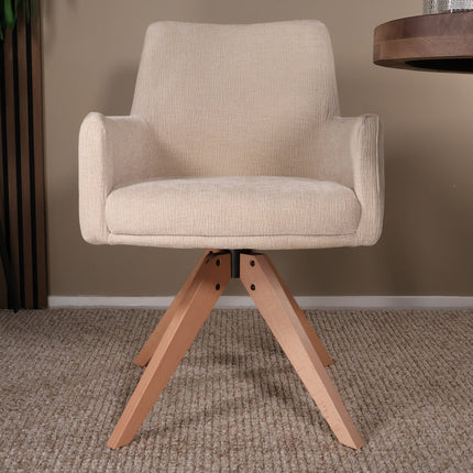 SET DEAL 6 stuks: Eetkamerstoel draaibaar beige stof Gemma