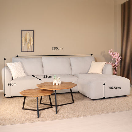 Hoekbank Hudson 280cm chenille lichtgrijs rechts