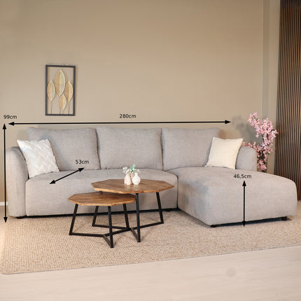 Hoekbank Hudson 280cm chenille grijs rechts