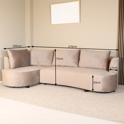 Hoekbank Lando rond taupe velvet 270cm links