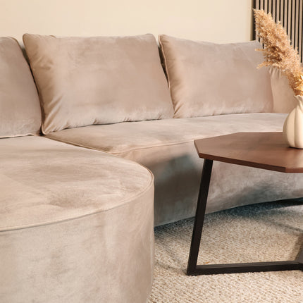 Hoekbank Lando rond taupe velvet 270cm links