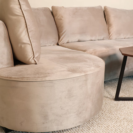 Hoekbank Lando rond taupe velvet 270cm links