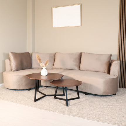 Hoekbank Lando rond taupe velvet 270cm links
