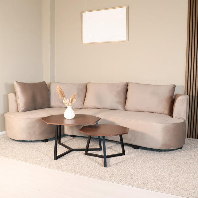 Hoekbank Lando rond taupe velvet 270cm links
