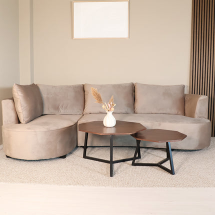Hoekbank Lando rond taupe velvet 270cm links