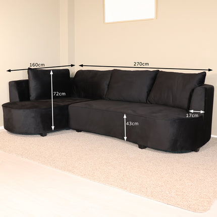 Hoekbank Lando rond zwart velvet 270cm links