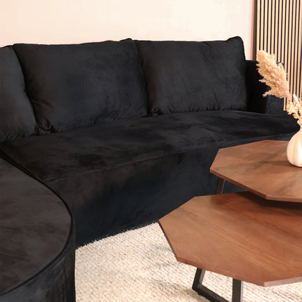 Hoekbank Lando rond zwart velvet 270cm links