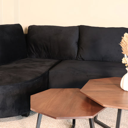 Hoekbank Lando rond zwart velvet 270cm links