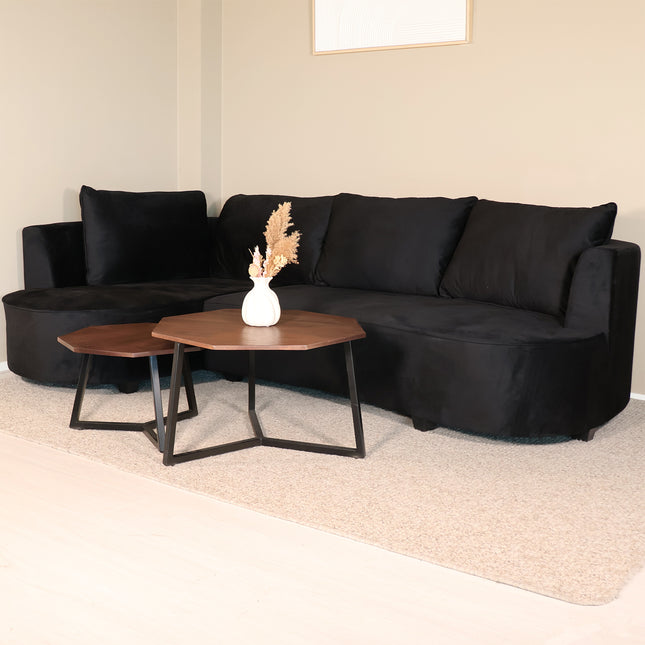 Hoekbank Lando rond zwart velvet 270cm links