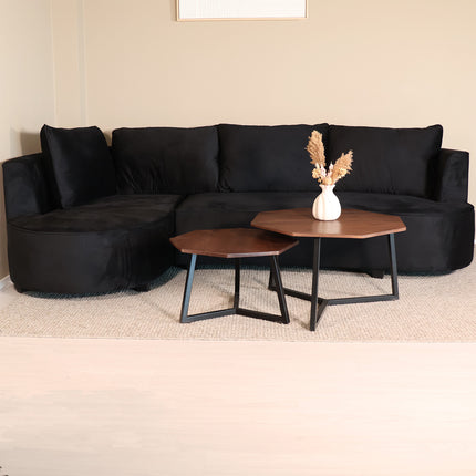 Hoekbank Lando rond zwart velvet 270cm links