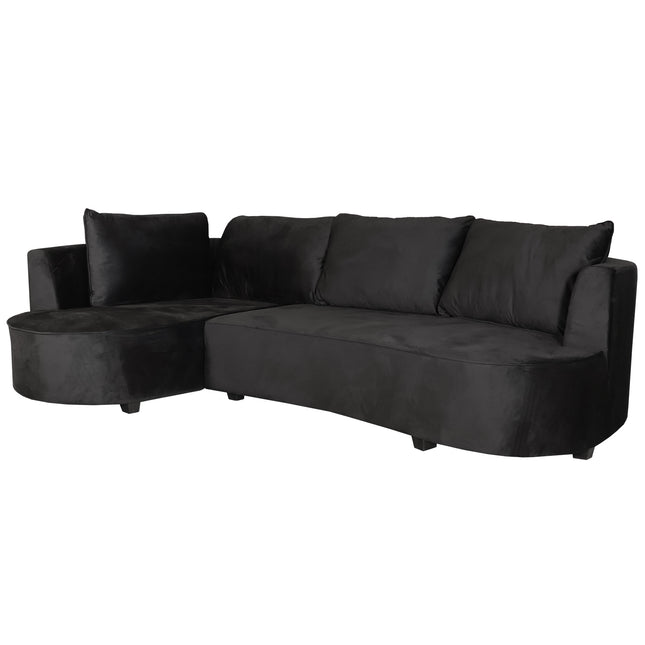 Hoekbank Lando rond zwart velvet 270cm links