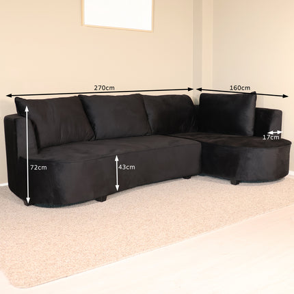 Hoekbank Lando rond zwart velvet 270cm rechts