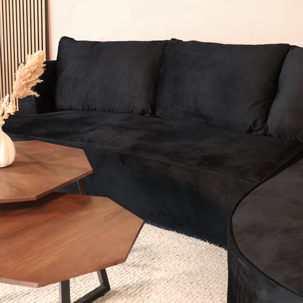Hoekbank Lando rond zwart velvet 270cm rechts