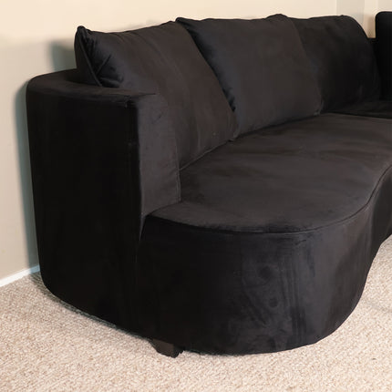 Hoekbank Lando rond zwart velvet 270cm rechts