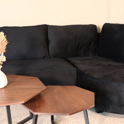Hoekbank Lando rond zwart velvet 270cm rechts