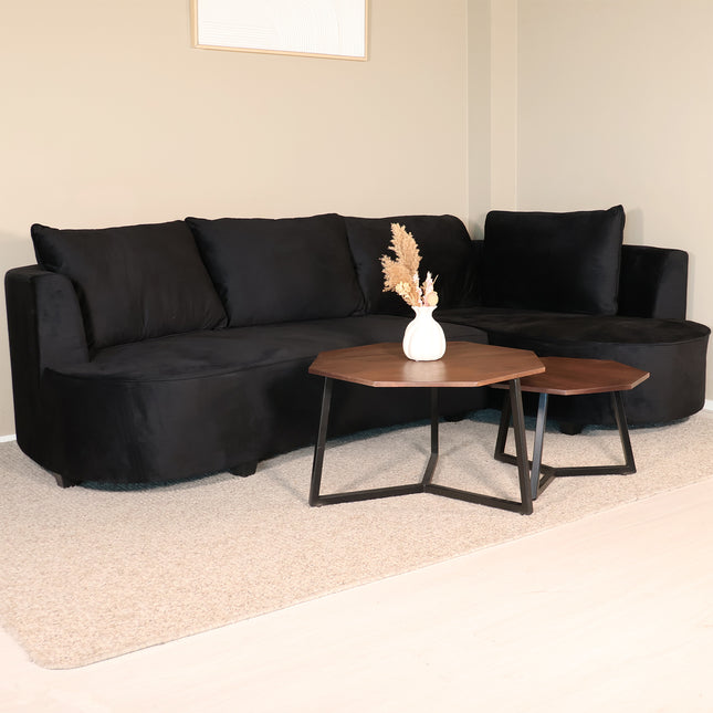 Hoekbank Lando rond zwart velvet 270cm rechts