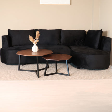Hoekbank Lando rond zwart velvet 270cm rechts