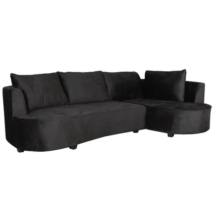 Hoekbank Lando rond zwart velvet 270cm rechts