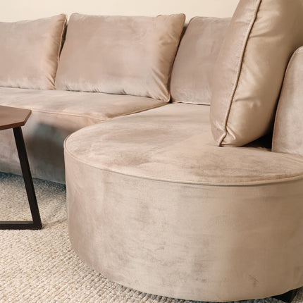 Hoekbank Lando rond taupe velvet 270cm rechts