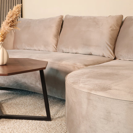 Hoekbank Lando rond taupe velvet 270cm rechts