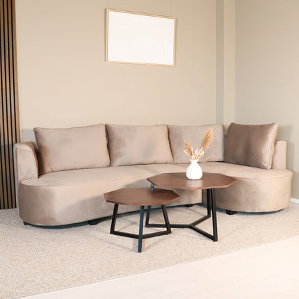 Hoekbank Lando rond taupe velvet 270cm rechts