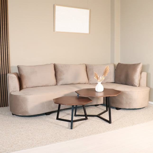 Hoekbank Lando rond taupe velvet 270cm rechts