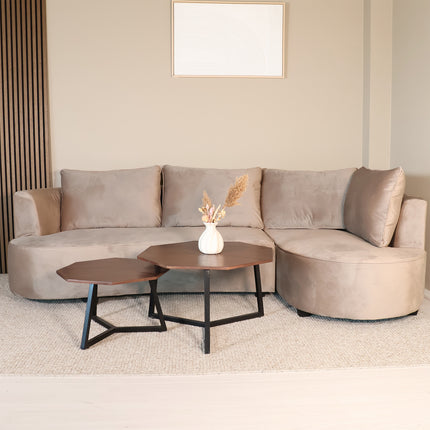 Hoekbank Lando rond taupe velvet 270cm rechts