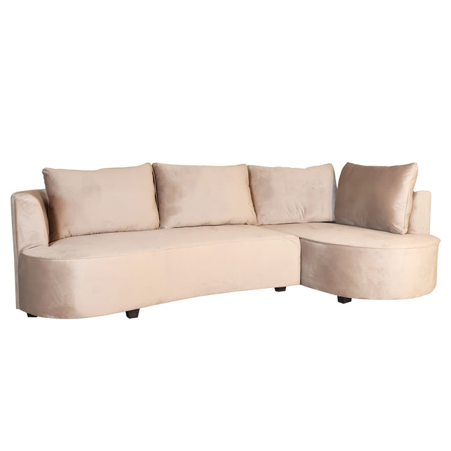 Hoekbank Lando rond taupe velvet 270cm rechts