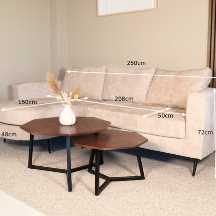 Hoekbank Nox rond beige chenille 250cm links