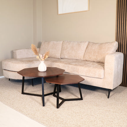 Hoekbank Nox rond beige chenille 250cm links