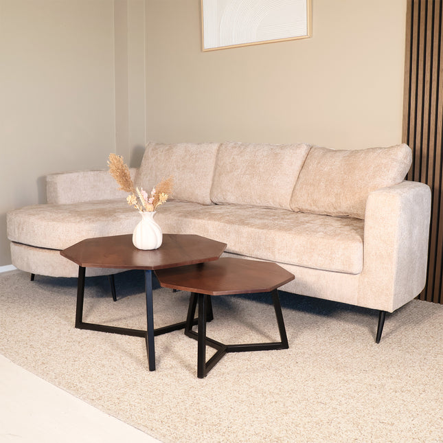Hoekbank Nox rond beige chenille 250cm links