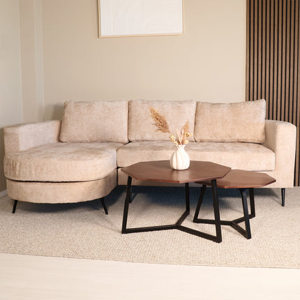 Hoekbank Nox rond beige chenille 250cm links