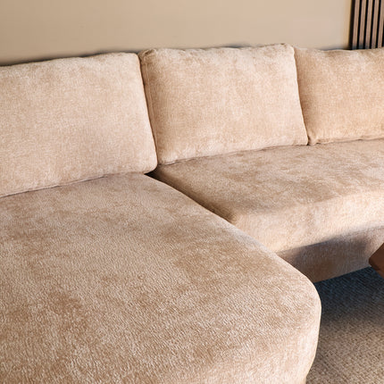 Hoekbank Nox rond beige chenille 250cm links