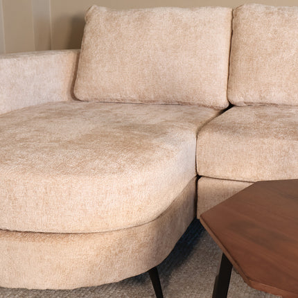 Hoekbank Nox rond beige chenille 250cm links