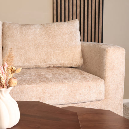 Hoekbank Nox rond beige chenille 250cm links