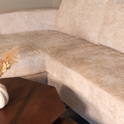 Hoekbank Nox rond beige chenille 250cm links