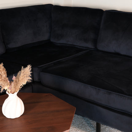 Hoekbank Puckerto zwart velvet 290cm rechts