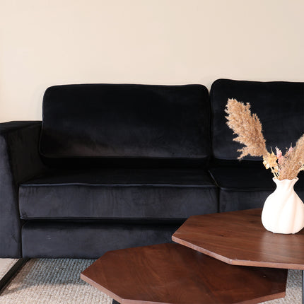 Hoekbank Puckerto zwart velvet 290cm rechts