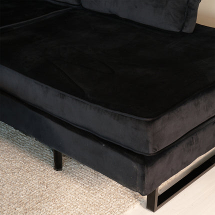 Hoekbank Puckerto zwart velvet 290cm rechts