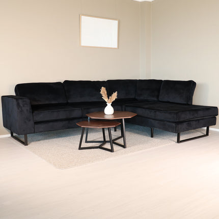 Hoekbank Puckerto zwart velvet 290cm rechts