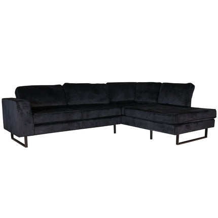 Hoekbank Puckerto zwart velvet 290cm rechts