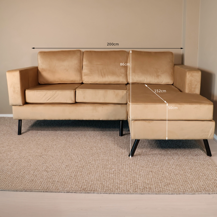 Hoekbank Venna 200cm bruin velvet