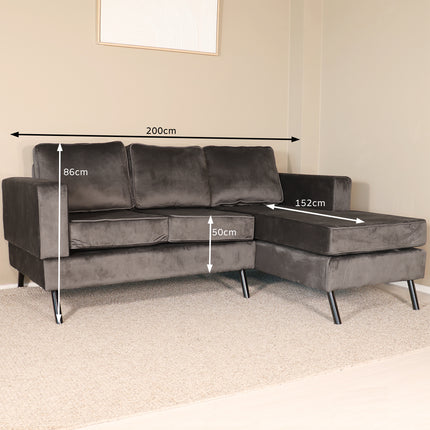Hoekbank Venna 200cm donkergrijs velvet