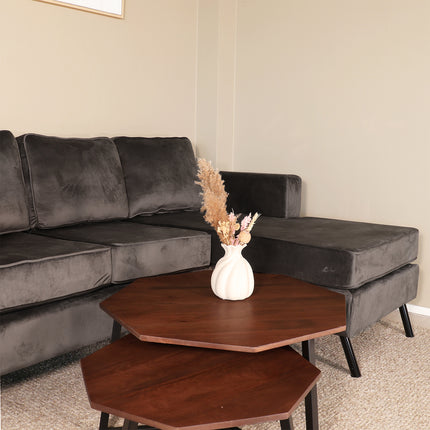 Hoekbank Venna 200cm donkergrijs velvet