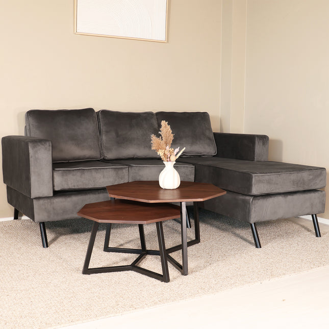 Hoekbank Venna 200cm donkergrijs velvet